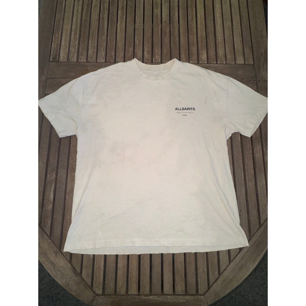 AllSaints Underground Oversized T-Shirt Mens Medium Ecru Tokyo London Logo